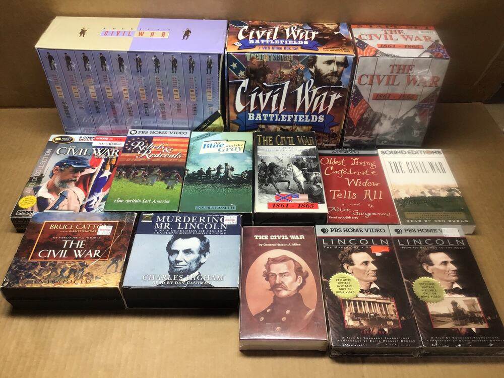 38 Pc Civil War Media Lot VHS Box Sets Audiobooks CDs Tapes Lincoln Ken Burns